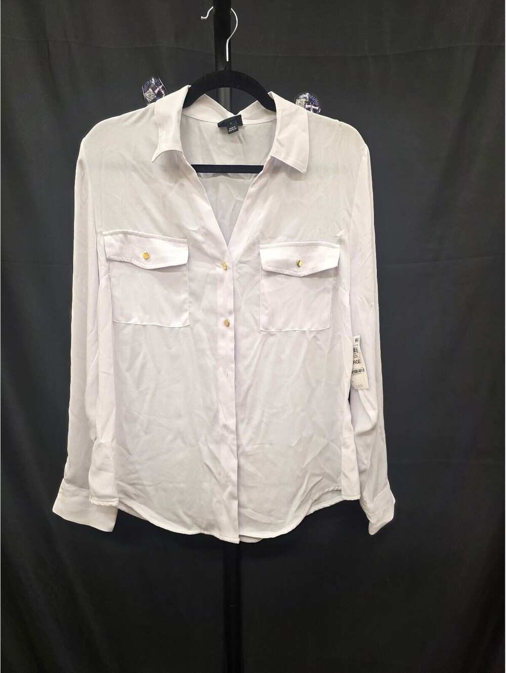 I.N.C. WOMEN’S COLLARED BUTTON‑DOWN BLOUSE BRIGHT WHITE SIZE L
